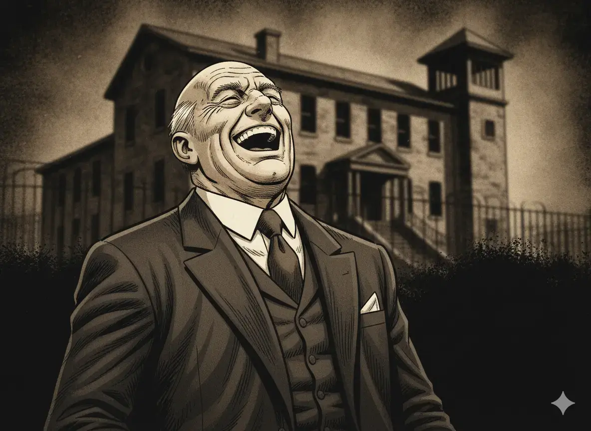 Joe riendo triunfante ante una c&aacute;rcel difuminada